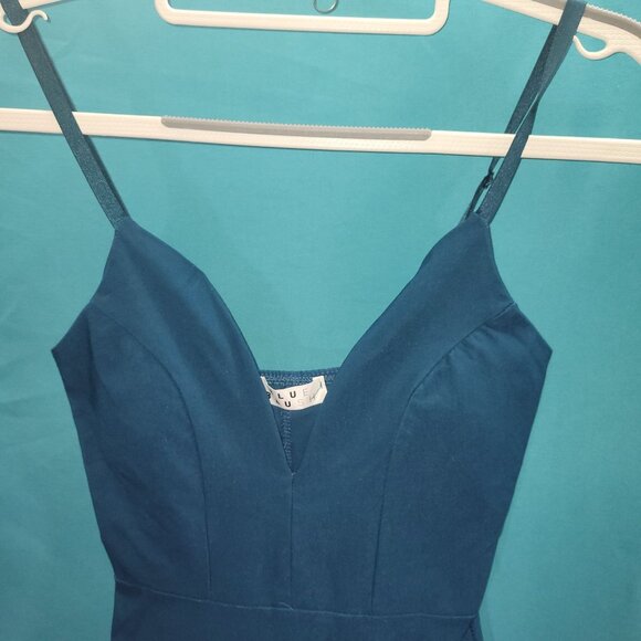 Blue Blush Teal Midi Slip Dress With Spaghetti Straps & Side Slit - Picture 2 of 9